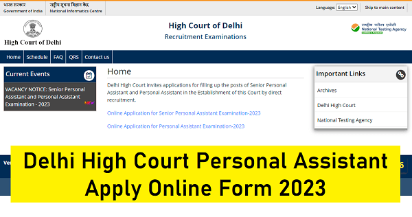 Delhi High Court Personal Assistant Apply Online Form 2023 Quick Link