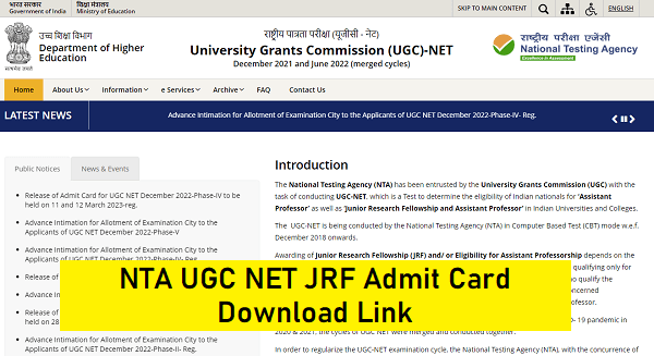 NTA UGC NET JRF December 2022 Admit Card Quick Link