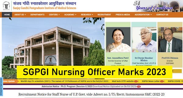 SGPGI Nursing Officer Marks 2023 Quick Link