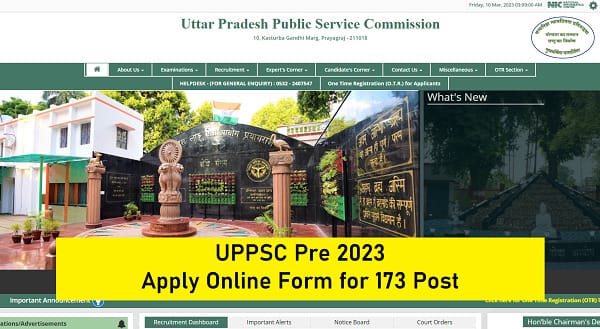 UPPSC Pre 2023 Apply Online Form for 173 Post Quick Link